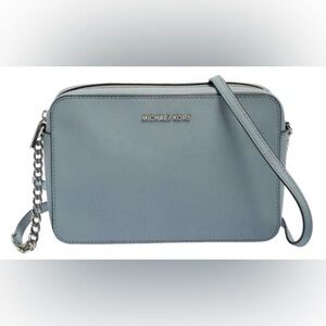 Michael Kors Blue Leather Jet Set Crossbody Bag chain link strap